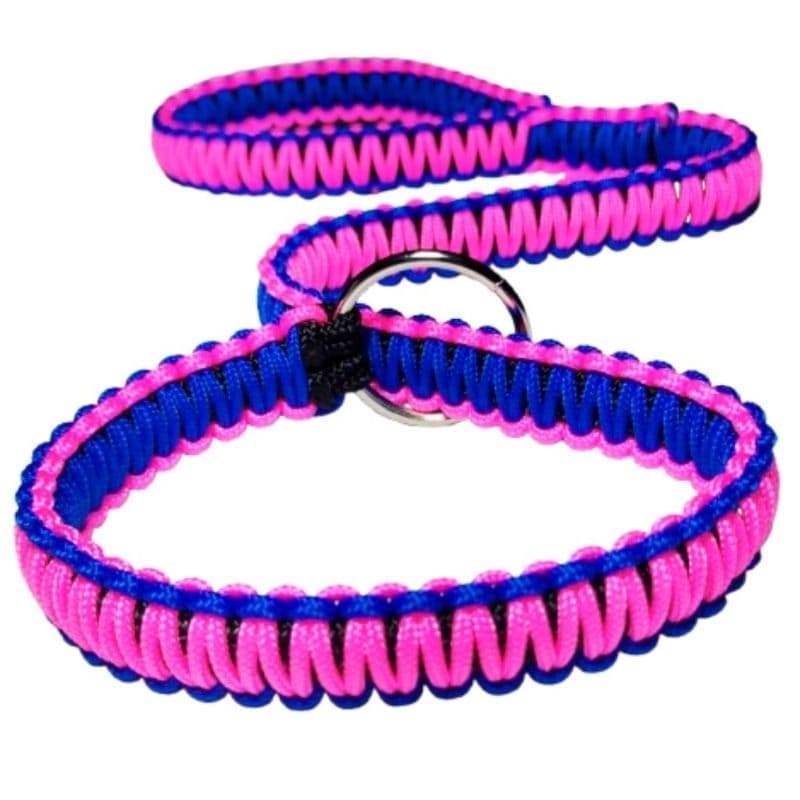 Guia Enforcador para Cães Médio e Grande - Corda Náutica Resistente, Cor Rosa com Azul guia coleira para cachorro