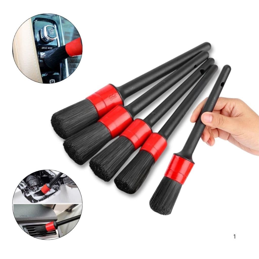 Kit 5 Pincéis Detalhamento Automotivo Escova Limpeza Interna Externa Carro Moto Rodas Painel Couro Multifuncional