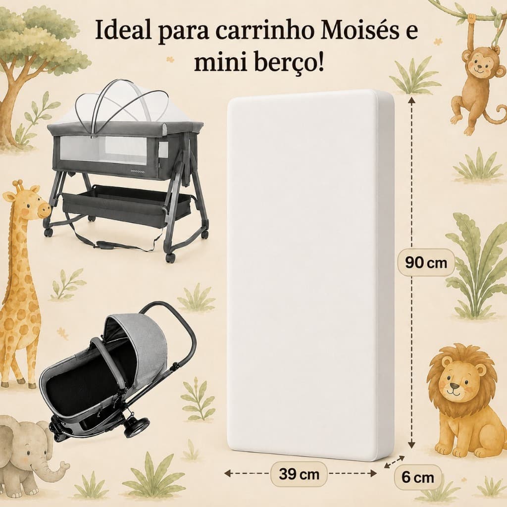 Colchão para Berço 90x39cm Conforto Para Seu Bebê Colchão Para Berço Chiqueirinho Carrinho Moisés