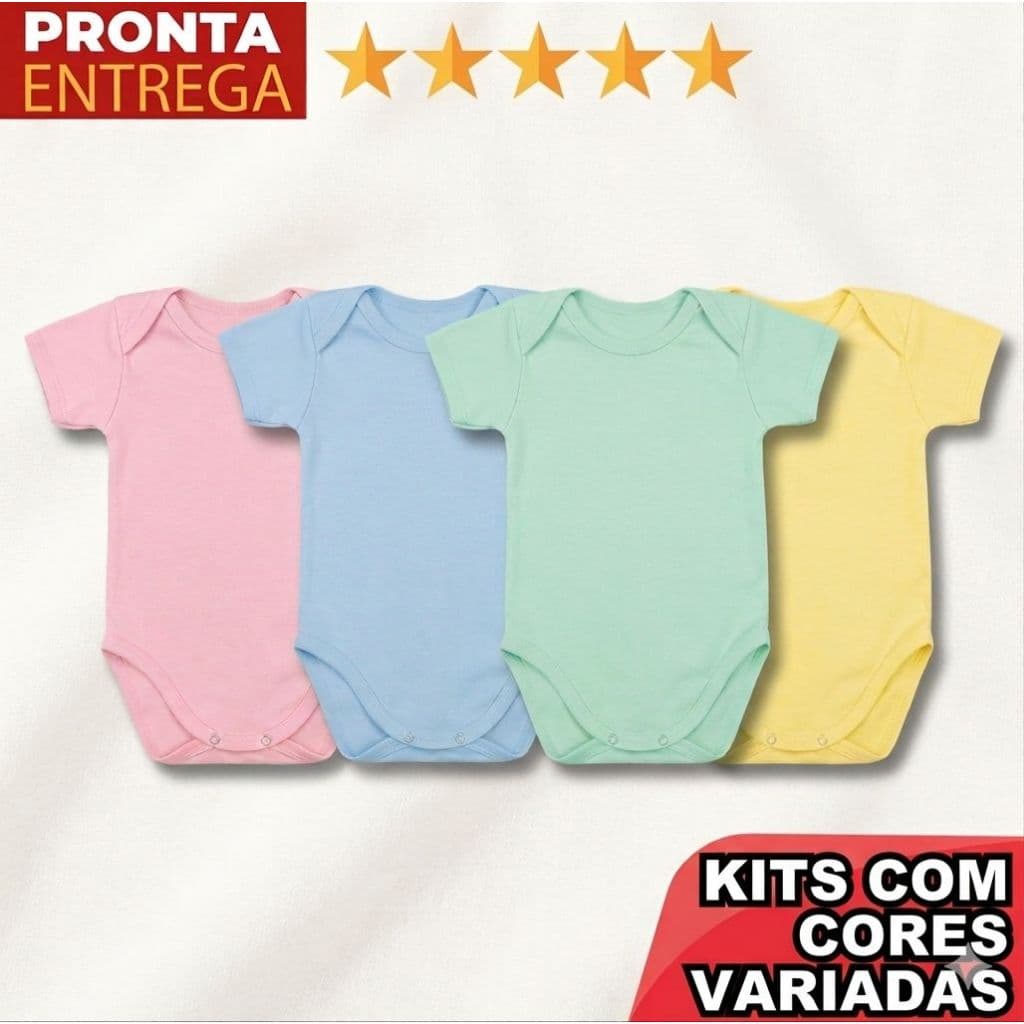 Kit 3 Body Bebê Algodão Manga Curta - Promoção Enxoval
