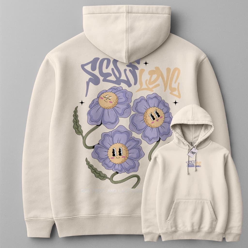 Moletom Canguru Self Amor Street Wear Style Blusa Casaco Florzinha Retro Casual Urban