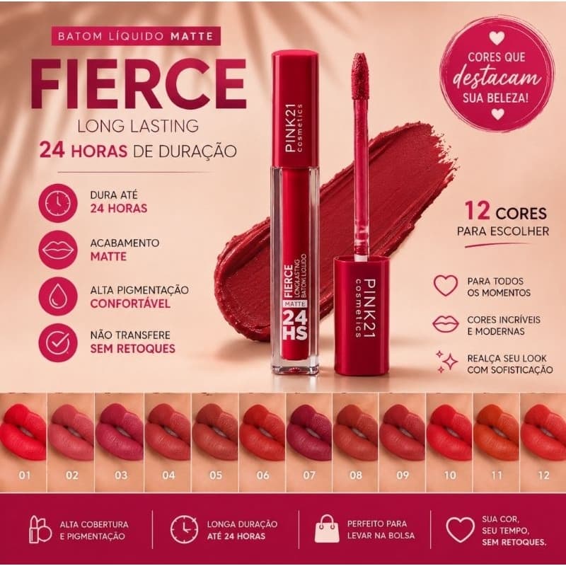 Batom Líquido Matte Pink 21 Nude 24h Longa Duração Feminino
