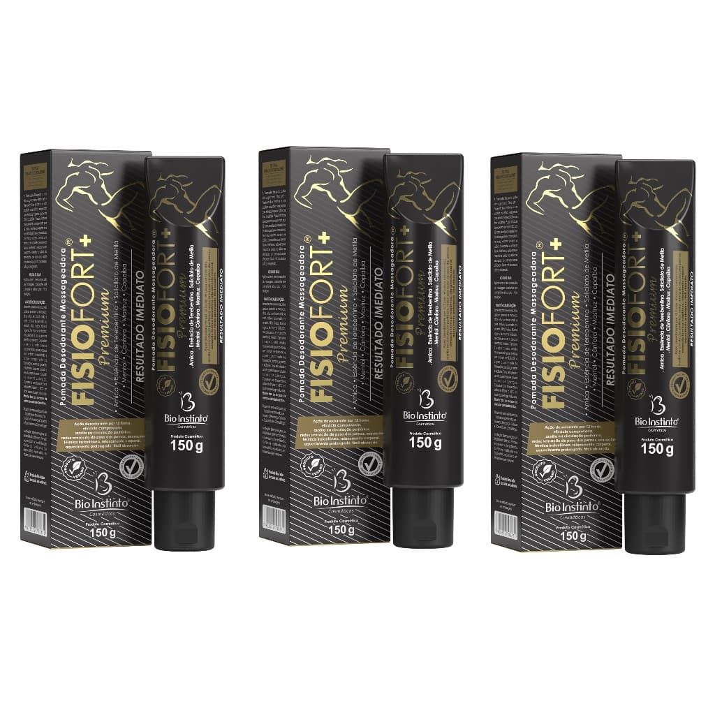 Kit 3 Pomada Massagem Fisiofort Preta Premiun 150g Bio Instinto Alivio das dores