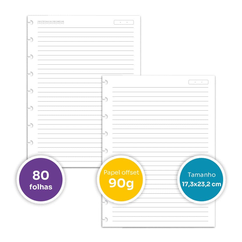 Miolo refil Caderno Inteligente Colegial 9 furos 80 folhas em Offset 90g