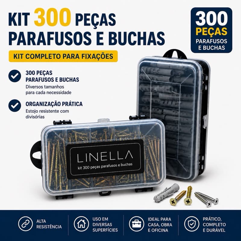 Kit 300 parafusos e buchas chipboard madeira philips + estojo