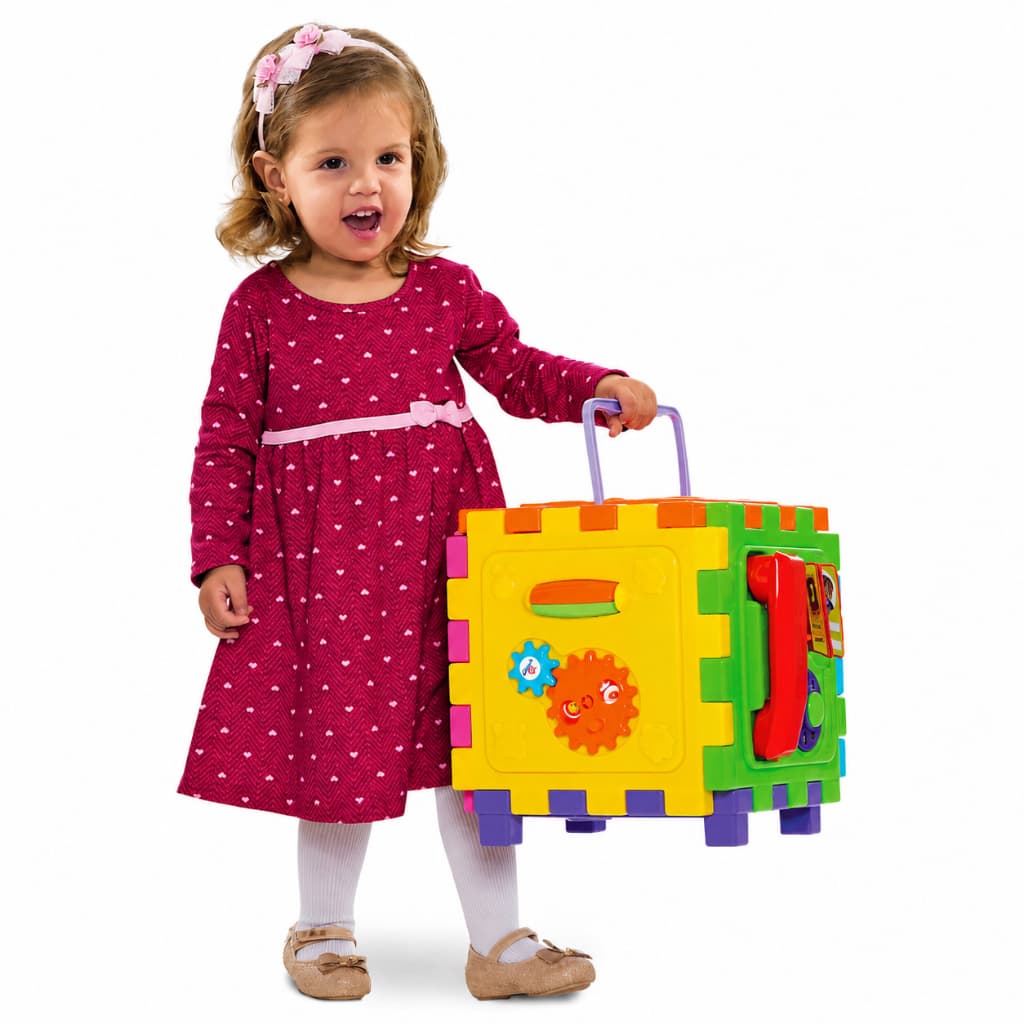 Brinquedo Educativo Cubo Didático Grande com Atividades Monta Tapete c 6 Faces Mercotoys Brinquedos