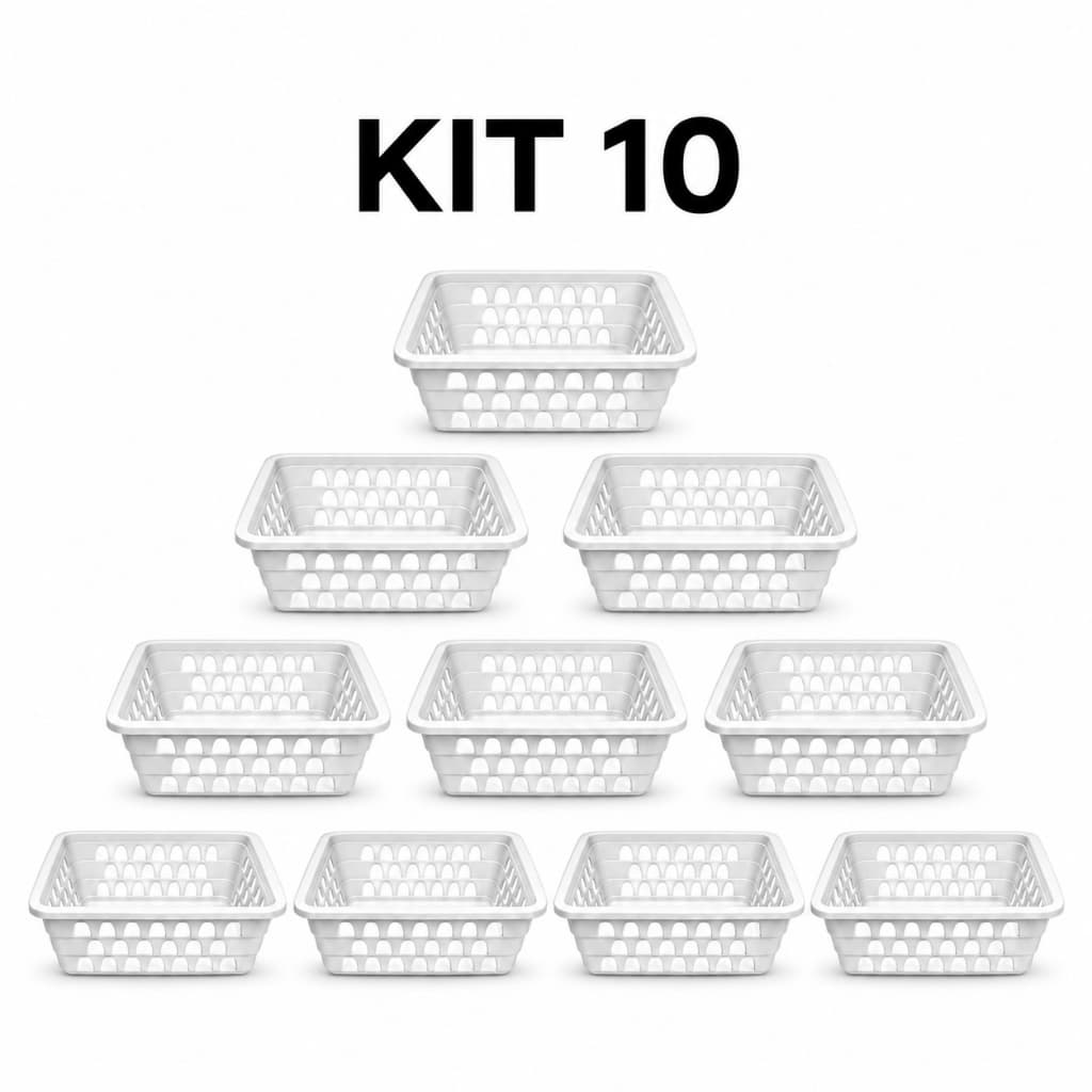 Kit 10 Cesto Organizadores Multiuso Pequeno Branco para Gaveta Armário Banheiro 16x12x6Cm