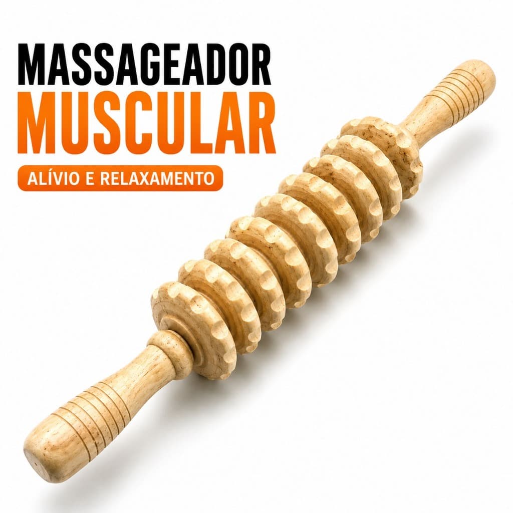 Massageador Muscular de Madeira Rolinho Terapêutico Relaxante