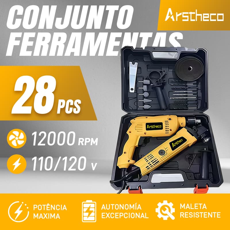 Kit Furadeira  Parafusadeira E Lixadeira Esmerilhadeira 850W 12000rpm e Maleta de Transporte Com Acessórios