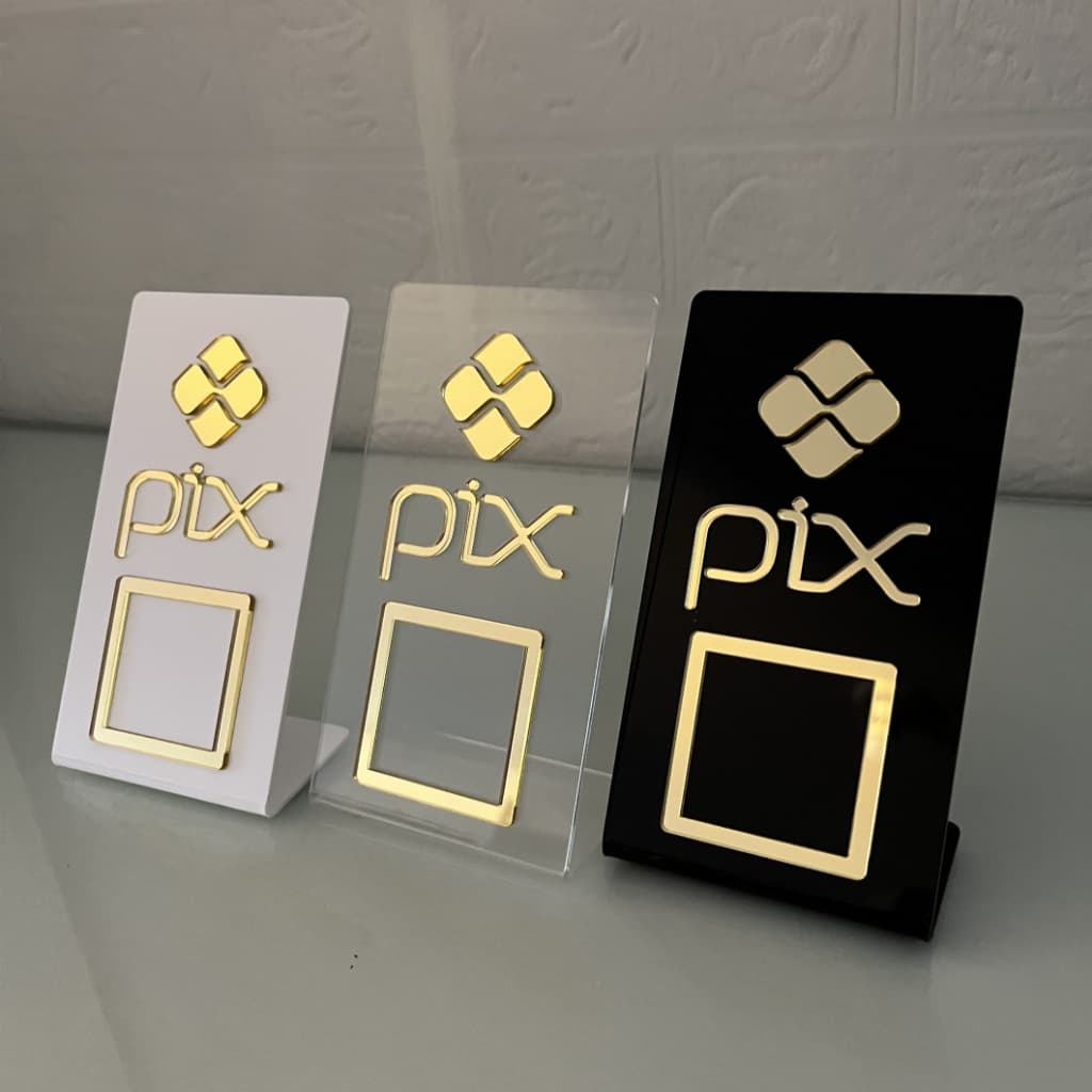 Placa Pix QR Code de Mesa com Base em Acrílico - Display de Pagamento Pix | Suporte para Balcão PIX