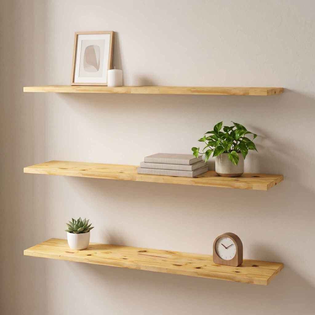 Kit 3 Prateleiras Flutuantes Madeira Pinus Maciça 120x20 Suporte Invisível Parede Sala Quarto