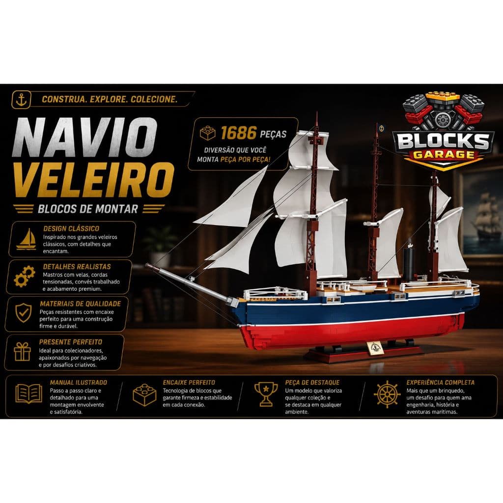 Blocos de Montar Lego Navio Veleiro 1686Peças Com Manual de Montagem **COM CAIXA(BOX)**