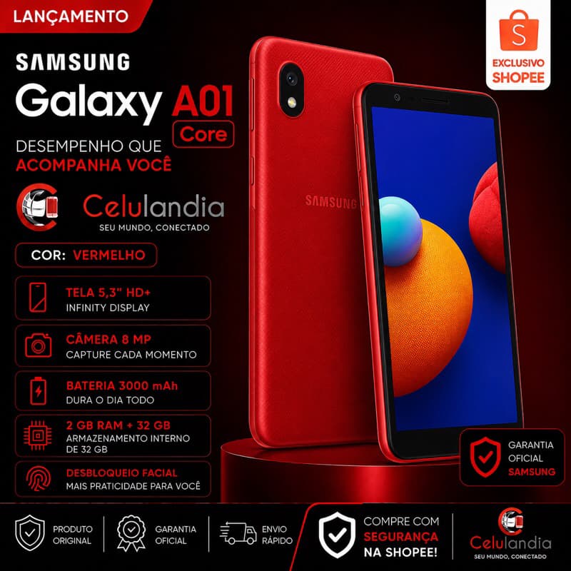 Samsung Galaxy A01 Core Vermelho Seminovo | 32GB | Desbloqueado | 3 Meses de Garantia