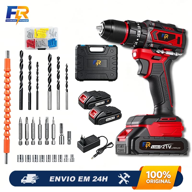 Furadeira Parafusadeira de Impacto Brushless 21V Sem Fio de Impacto com 27 Acessórios