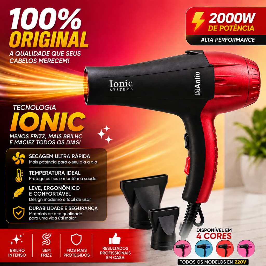 Secador De Cabelo Profissional 2000W 220V Anliu Ionic Alta Potência Cabelos Sem Frizz