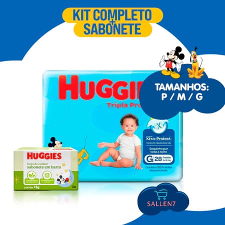 Kit  3 Pacote de Fralda Turma da Mônica Baby Tamanhos P M G 12h Proteção + Sabonete