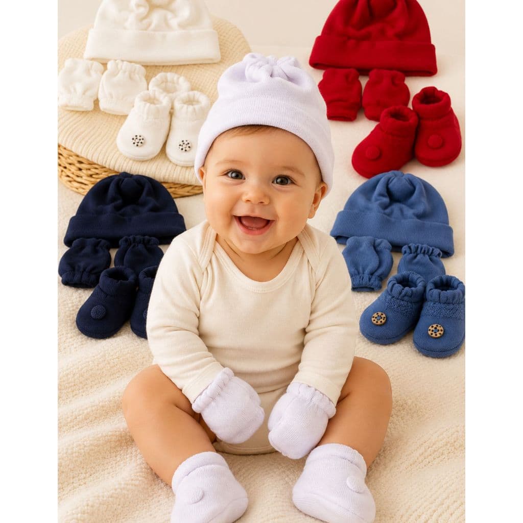 Kit Bebê Recém-Nascido 3 Peças Touca Luva e Sapatinho Enxoval Maternidade Unissex Enxoval Saída Maternidade