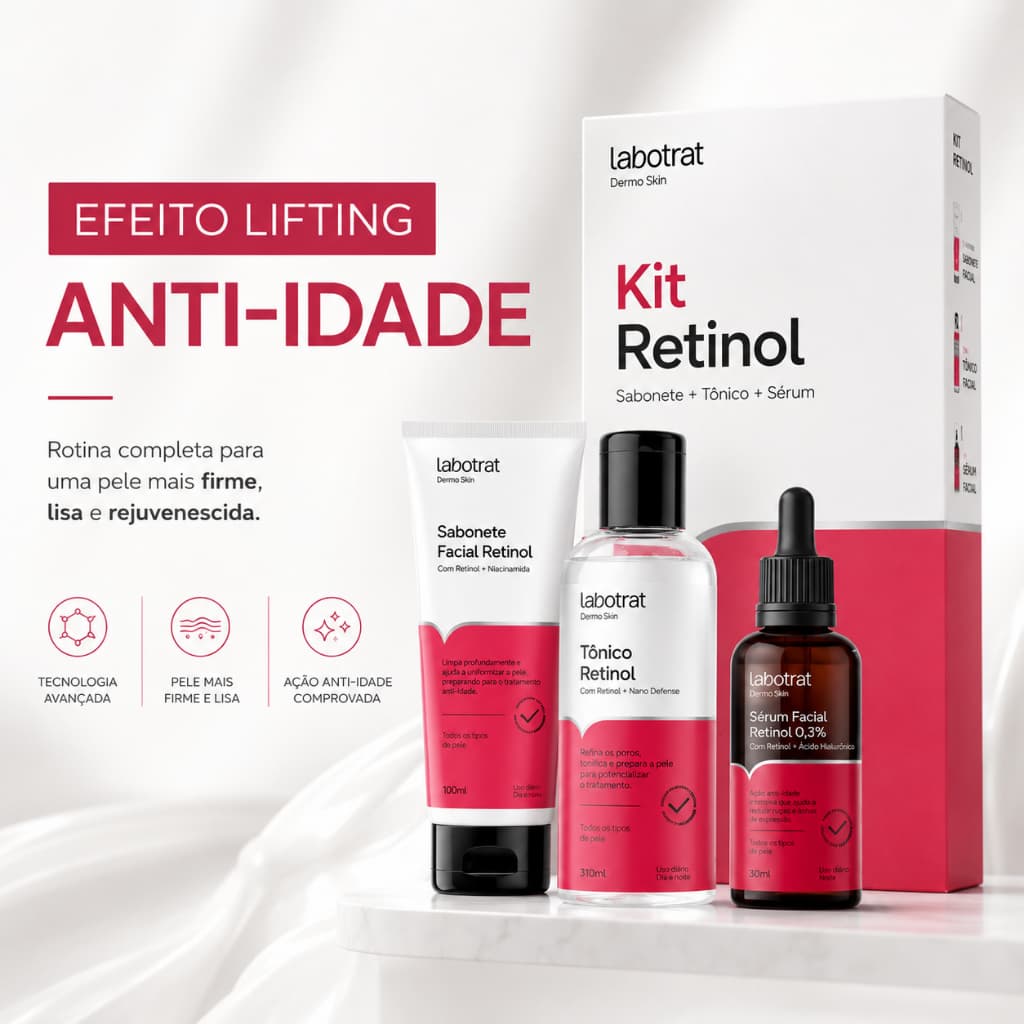 Kit Facial Retinol Labotrat Antirrugas Sabonete Tônico Sérum 3 Passos Anti-idade
