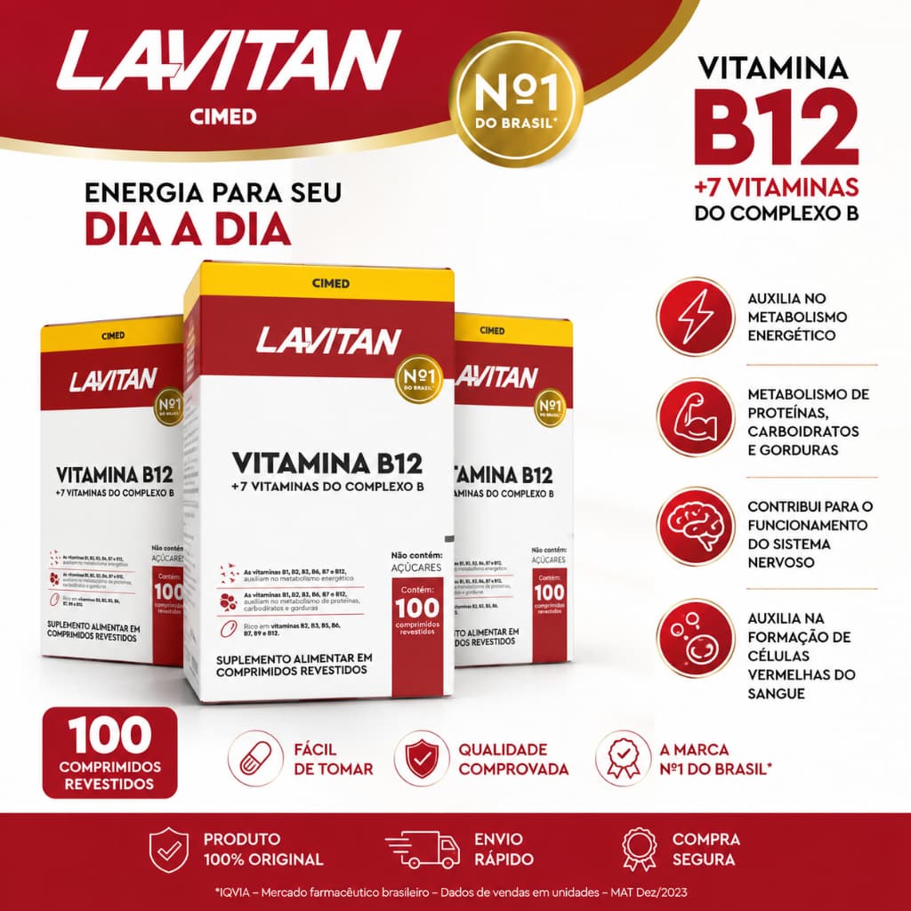 Lavitan B12 + 7 Vitaminas Complexo B 100 Comprimidos Suplemento Alimentar Cimed Original