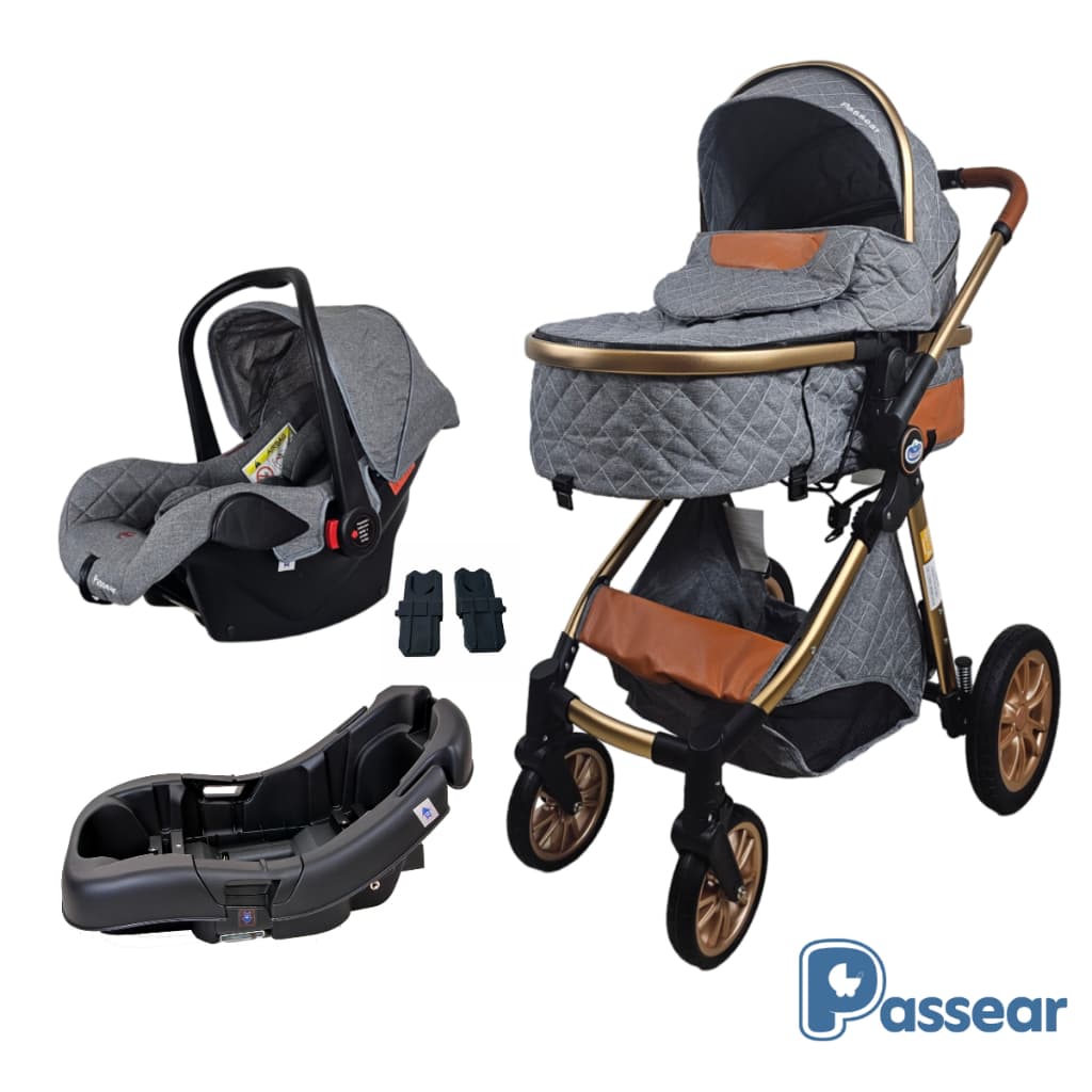 Carrinho de Bebê Ares Plus Trio 3 em 1 com Bebê Conforto Aconchego, Adaptador e Base Aconchego - 757 Plus