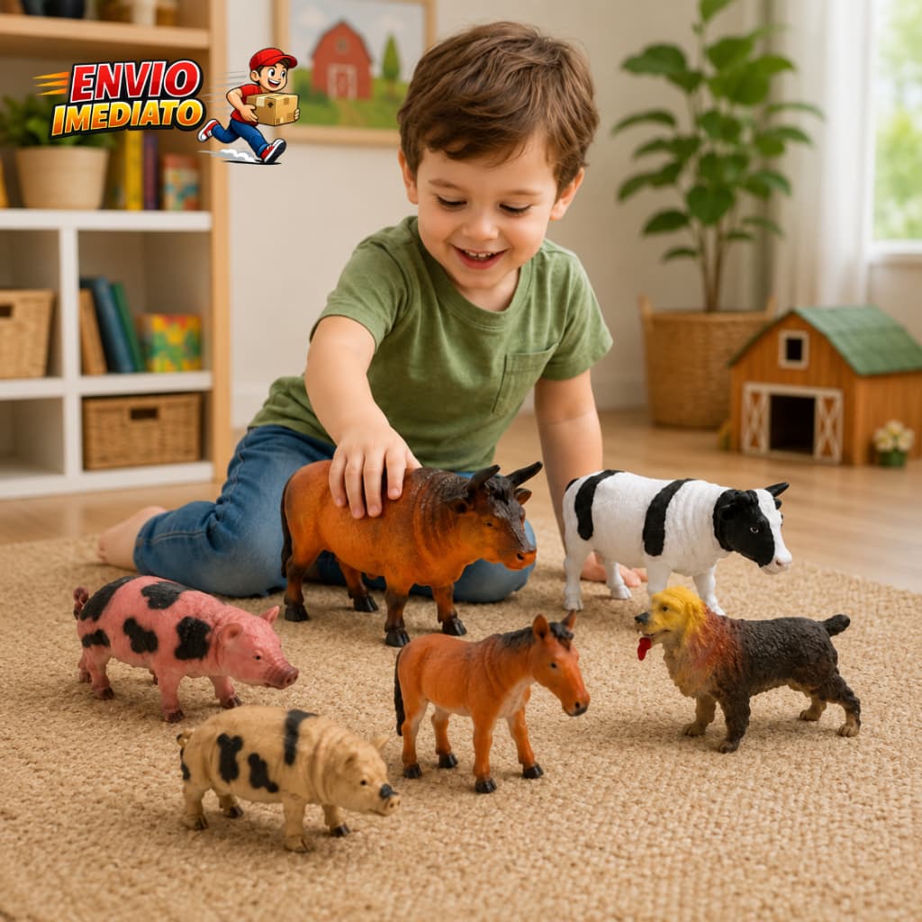 Kit 6 Animais Borracha Grande Brinquedo Infantil Fazendinha Educativa Colecionável Presente Crianças Meninos Meninas