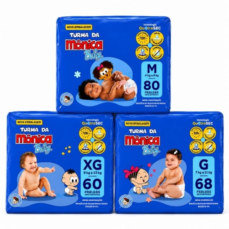 Fralda Turma da Mônica Baby Hiper Tecnologia Qu4troSec Descartável