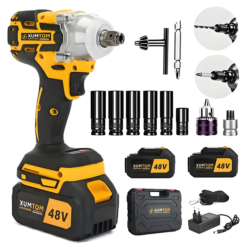 Chave de Impacto Profissional 48V Eletrica 450NM Parafusadeira Furadeira Brushless Com Maleta 2 Baterias kit ferramentas