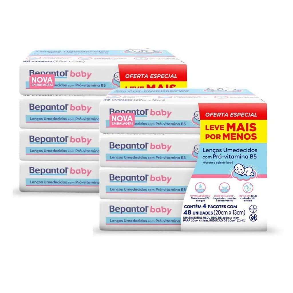 Kit 8un Lenços Umedecidos Bepantol Hipoalergênicos 48un cada - Total 384un. EQ.1