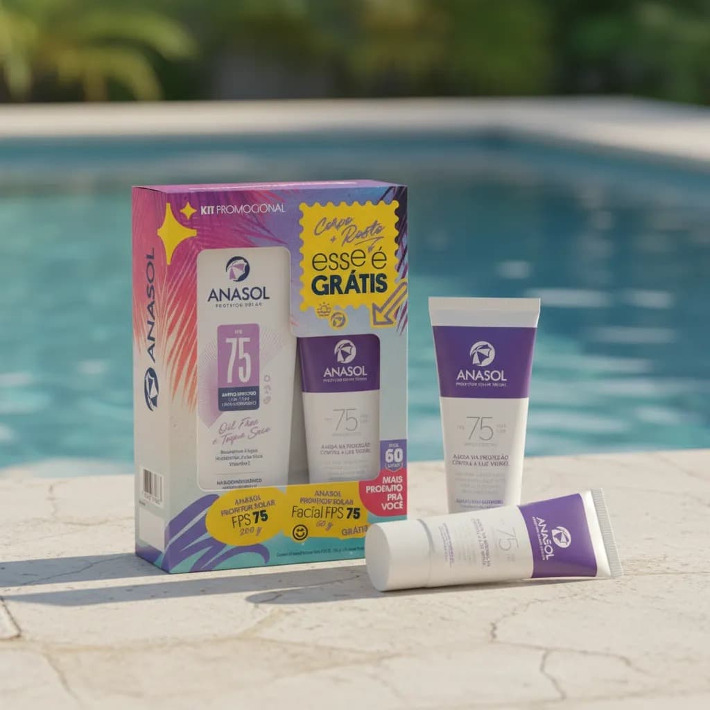 Kit Anasol Protetor Solar FPS 75 Corporal + Protetor Solar Facial FPS 75 60g Alta Proteção UVA UVB