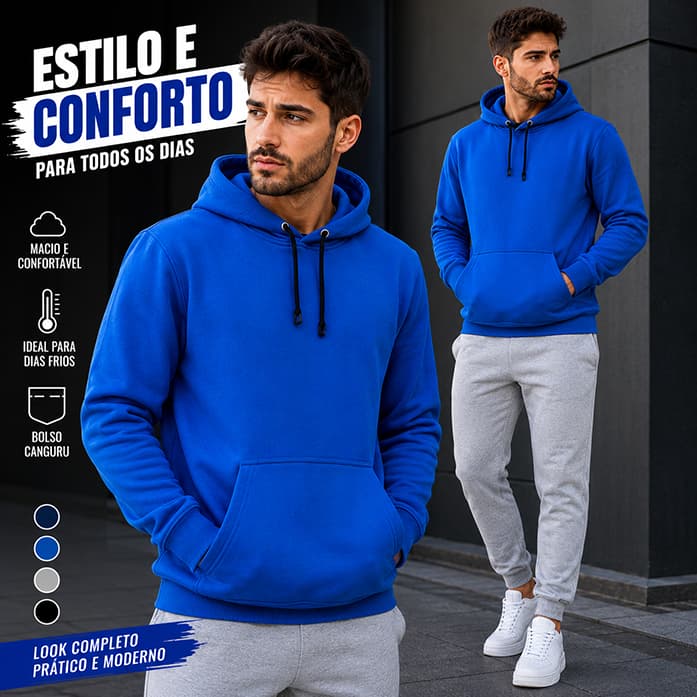 Conjunto Moletom Masculino Flanelado Inverno Blusa Capuz + Calça Jogger
