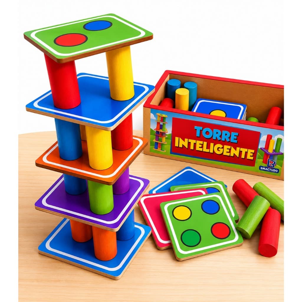 Torre Inteligente Jogo de Madeira Brinquedo Infantil Educativo
