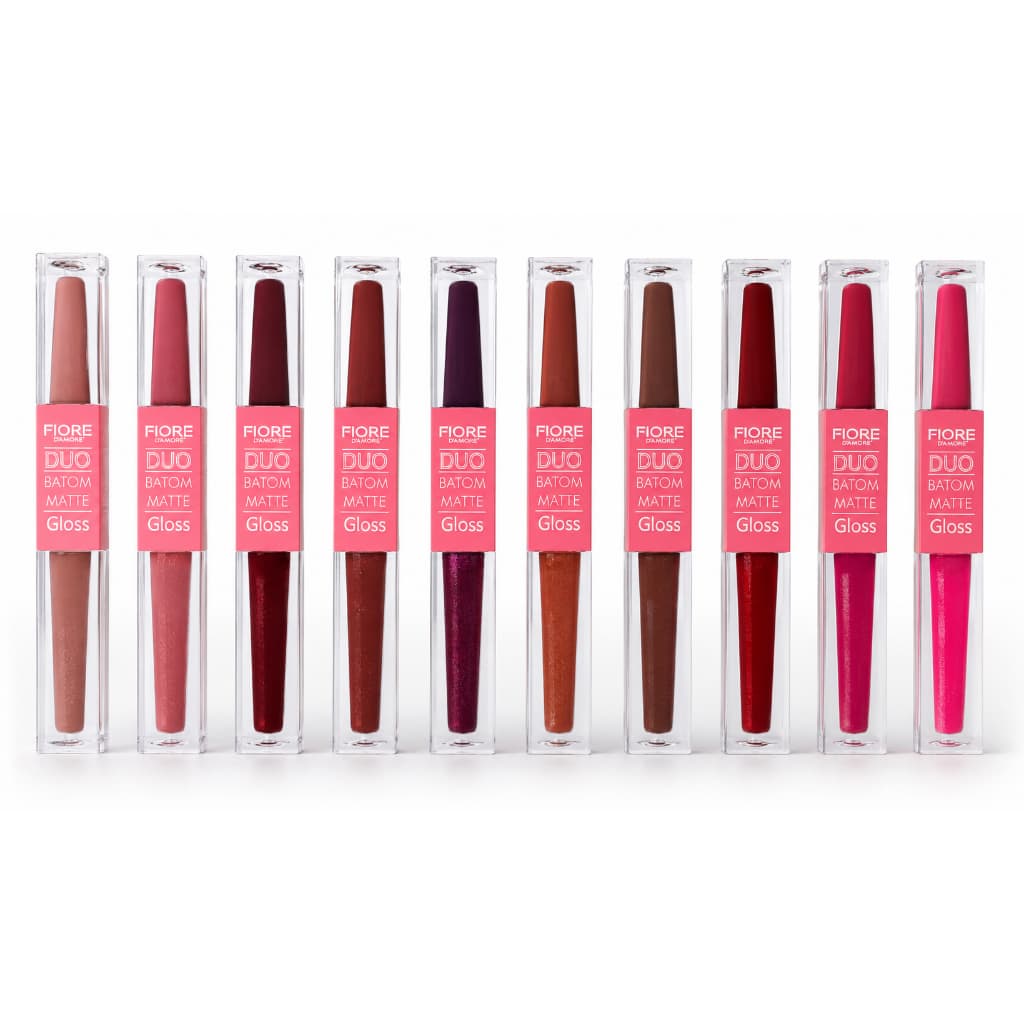Batom Fiore 2 Em 1 - Batom Matte Liquido + Gloss - 12 Unidades Sortidas