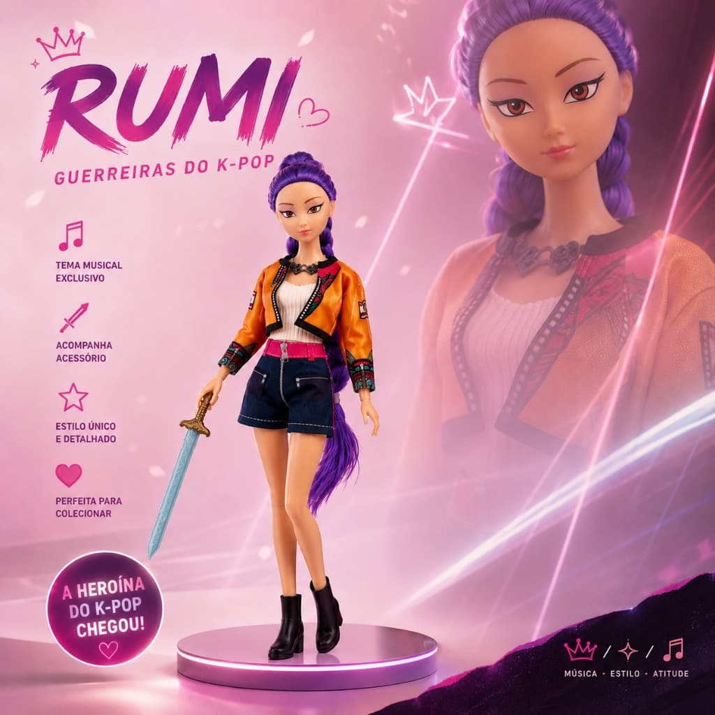 Boneca K-Pop Musical Articulada 30Cm Guerreiras Do K-Pop Mira Rumi Zoe