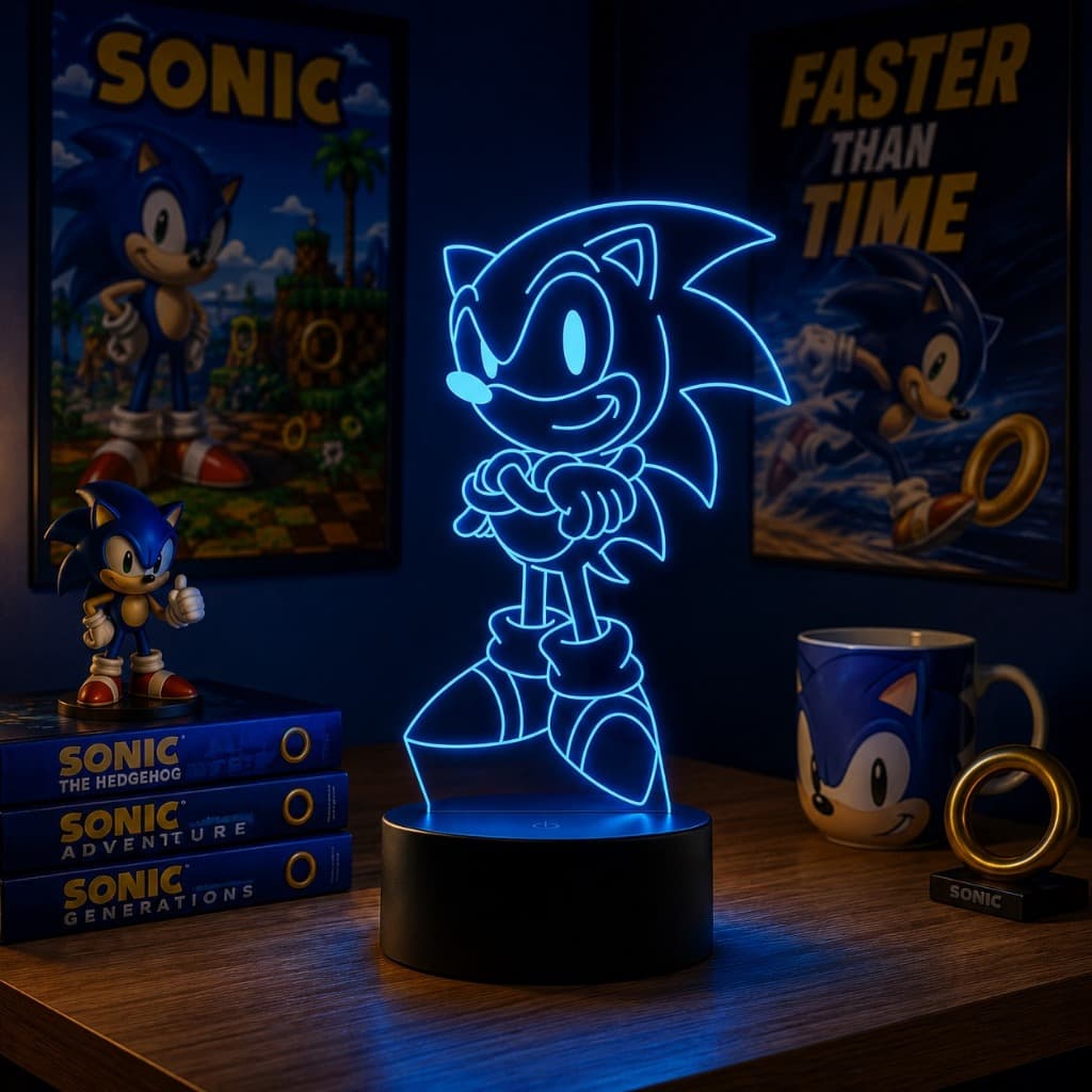 Luminária Led 3d | Sonic Game Geek | Abajur Presente Criativo Decoração Multicores