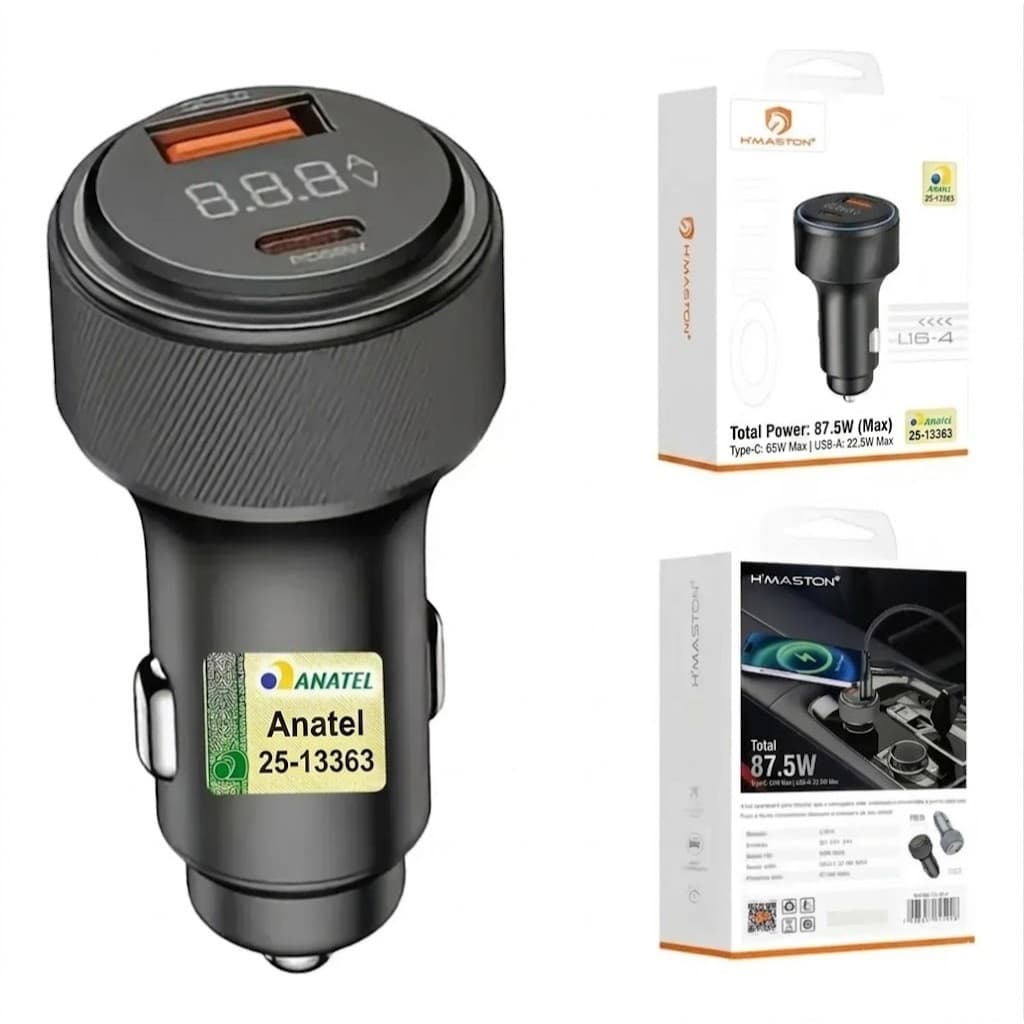 Carregador Veicular Hmaston 87.5w Pd 65w + Qc3.0 Usb Display (Carregador para carro)