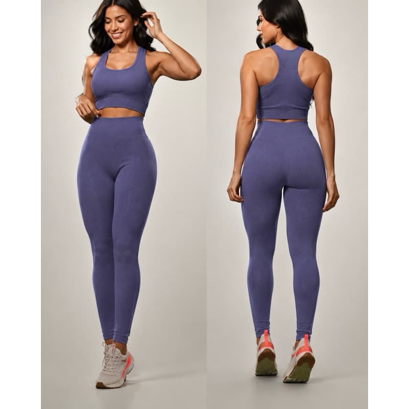 Conjunto academia ou pilates feminino caneladinho 36 a 44 Top nadador + legging sem costura Roupa Fitness feminina