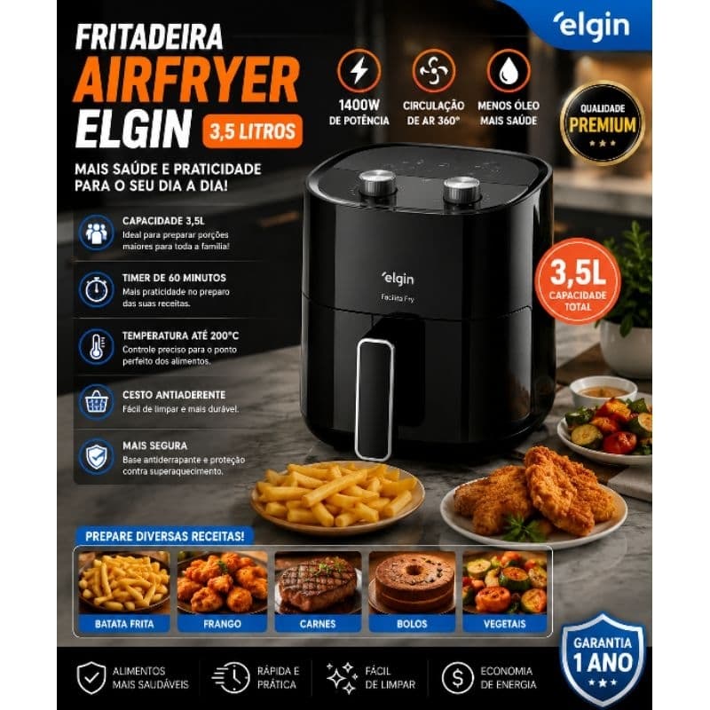 Fritadeira AirFryer elgin 3,5L 1400W