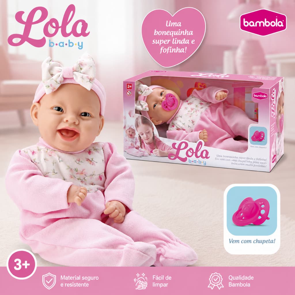 Boneca Lola Baby Com Acessório Chupeta Rosa Menina Brinquedo Infantil Bebe - Melhor Preço