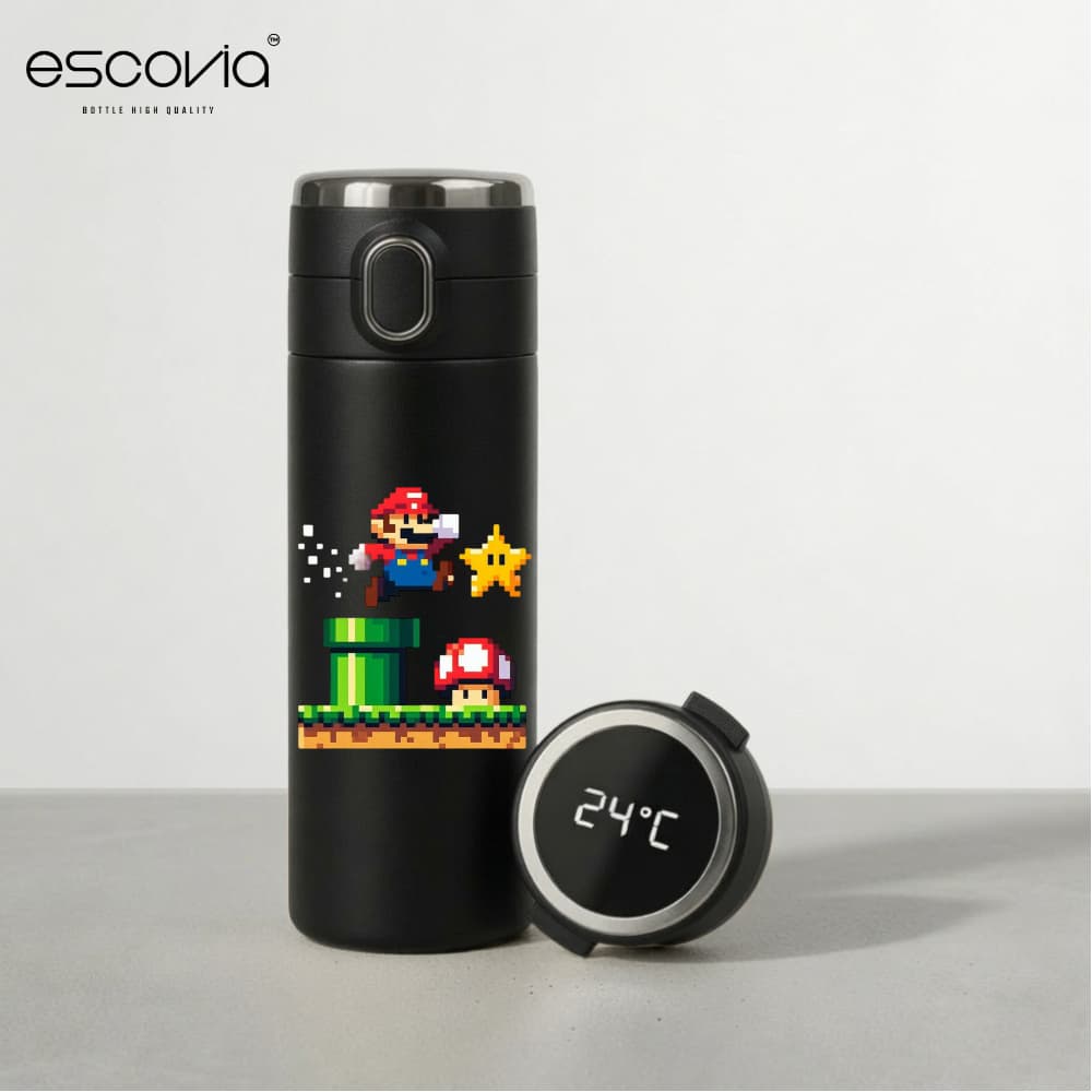 Garrafa Térmica Super Mario Aço Inoxidavel Parede Dupla 420ml com Termômetro Digital