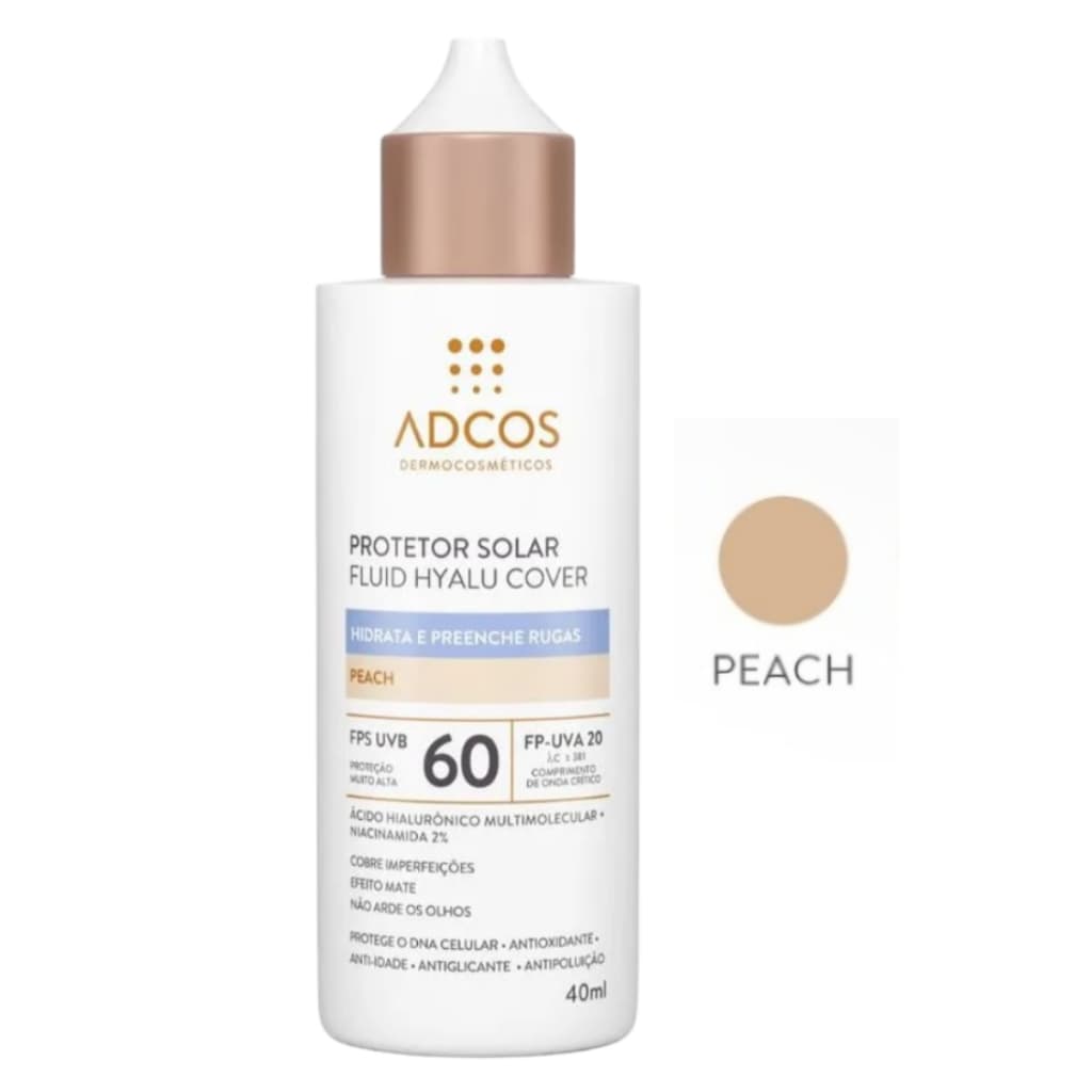 Protetor Solar Fluid Hyalu Cover Cor Peach Adcos FPS 60 40ml