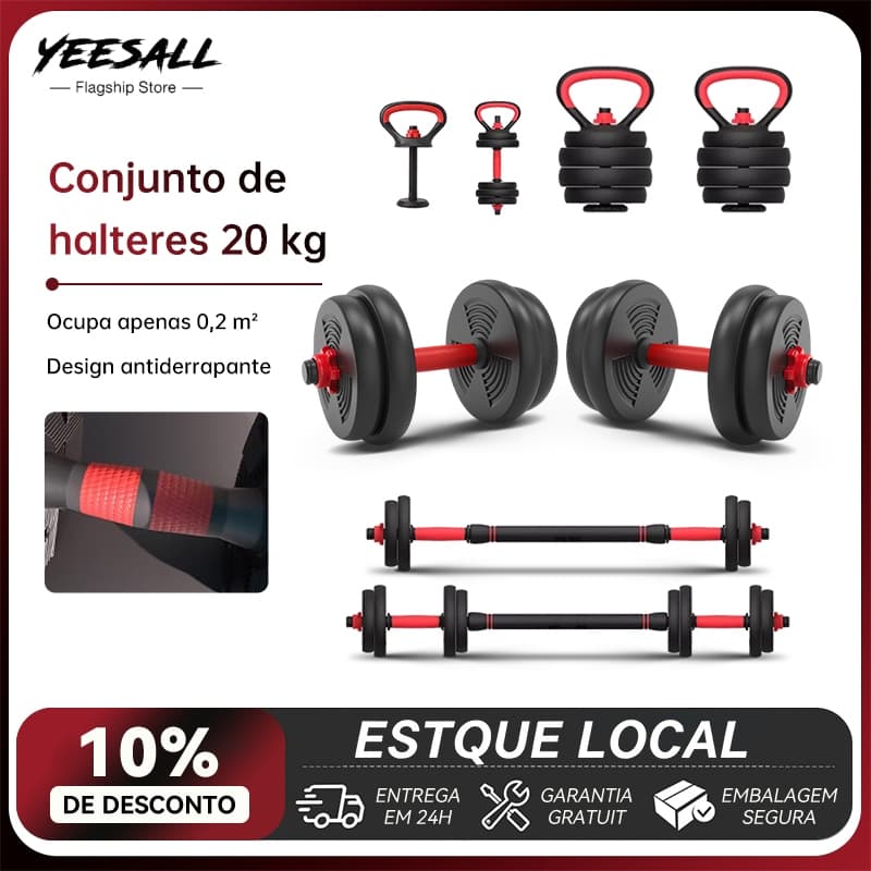 Brinde: munhequeira Kit De Halteres Ajustavel 6 Em 1 Barra Disco Kettlebell Musculação Academia Fitness Treino Em Casa 2
