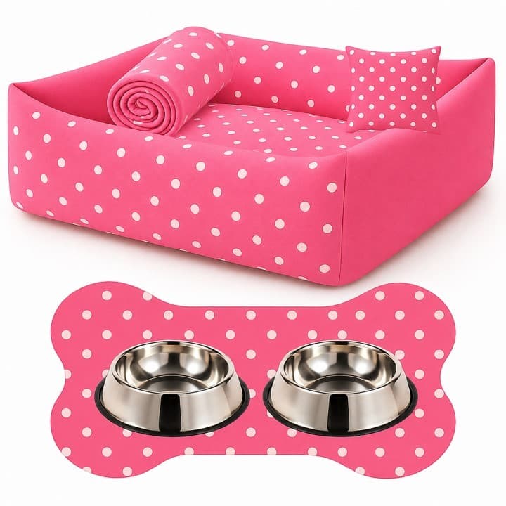 Cama Caminha Casinha Pet Cachorro 6 Peças + Almofada + Tapete Osso + Comedouro Inox