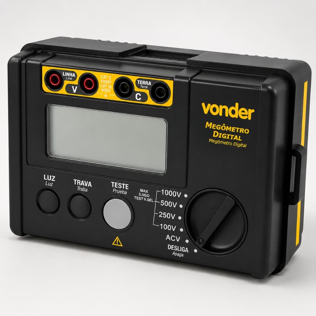 Megômetro Digital 1000V Medidor de Resistência de Isolamento CAT III 600V com Bolsa
