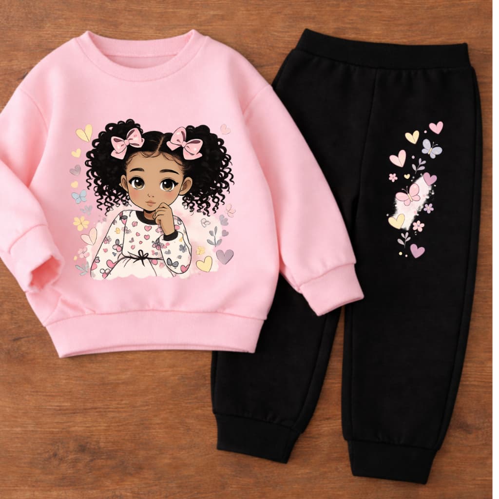 Conjunto Moletom Infantil Menina Blusa de Frio e Calça Flanelada em Algodão Linda estampas