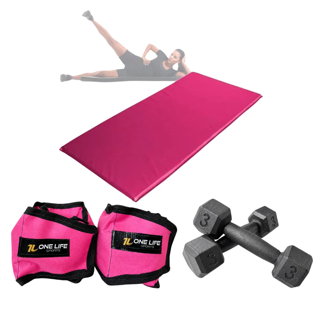 Kit Academia em Casa | Colchonete + Halter 3kg + Caneleira 3kg | One Life Sports® - Treino Funcional