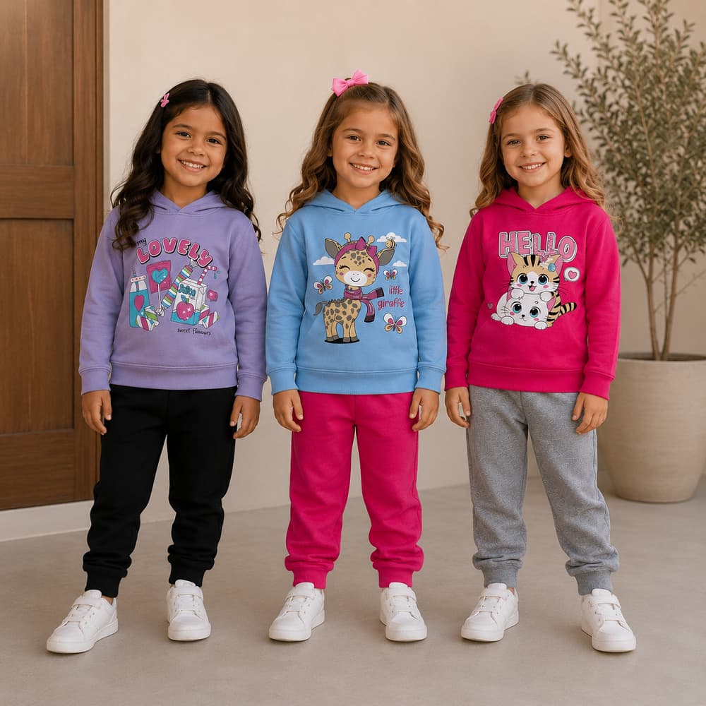 Conjunto Moletom Infantil Menina | Conjuntos do 01 ao 08 | Casaco com Capuz + Calça de Moletom Peluciado