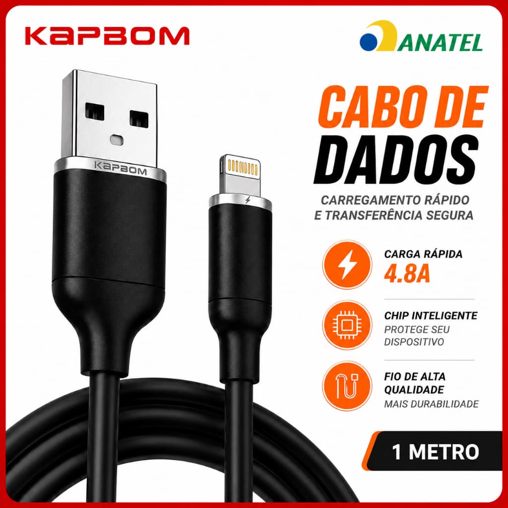 Cabo Carregador USB para Lightning Carga Rápida 4.8A Reforçado Kapbom