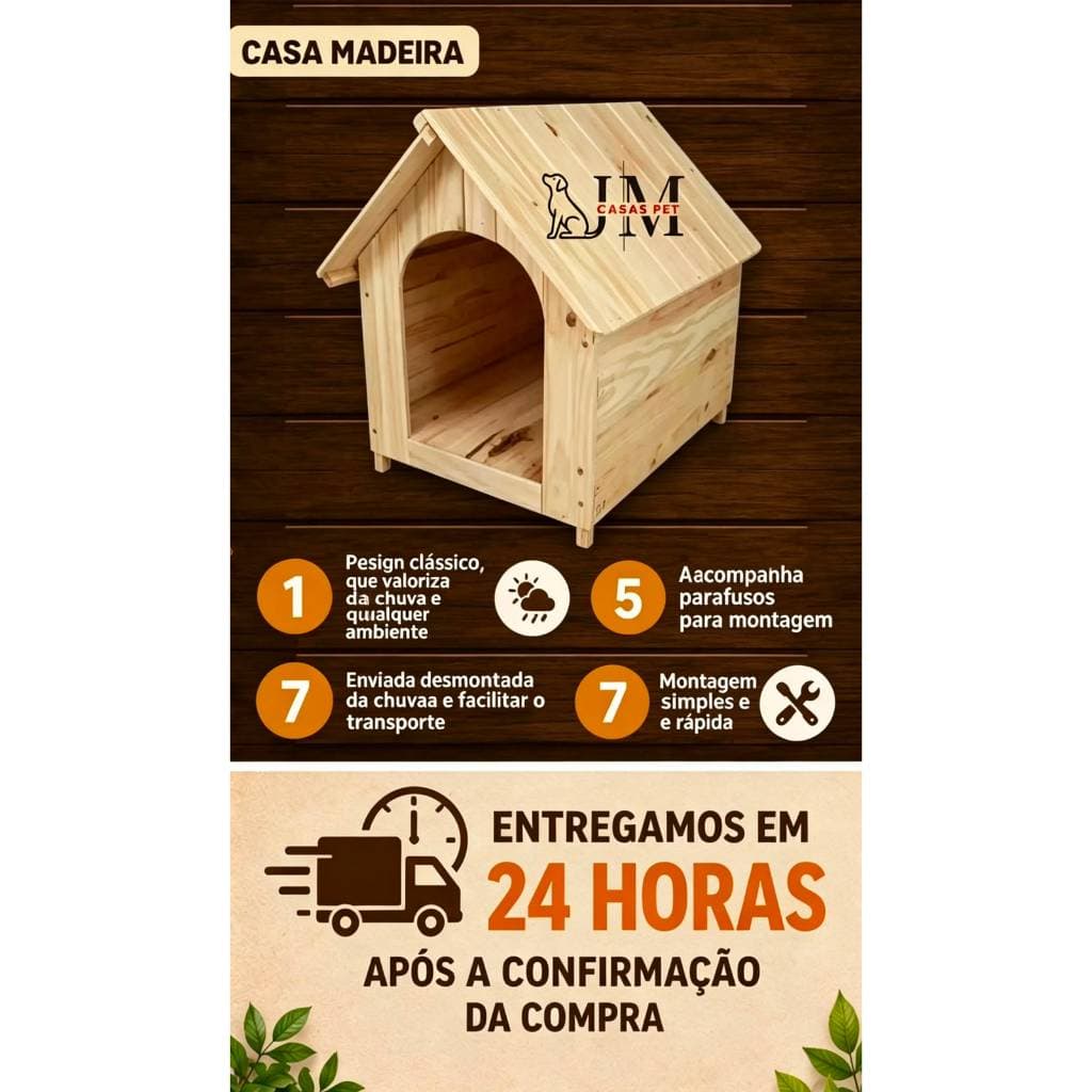 CASA CASINHA DE MADEIRA PARA CACHORROS CÃES , CAMA PET N2