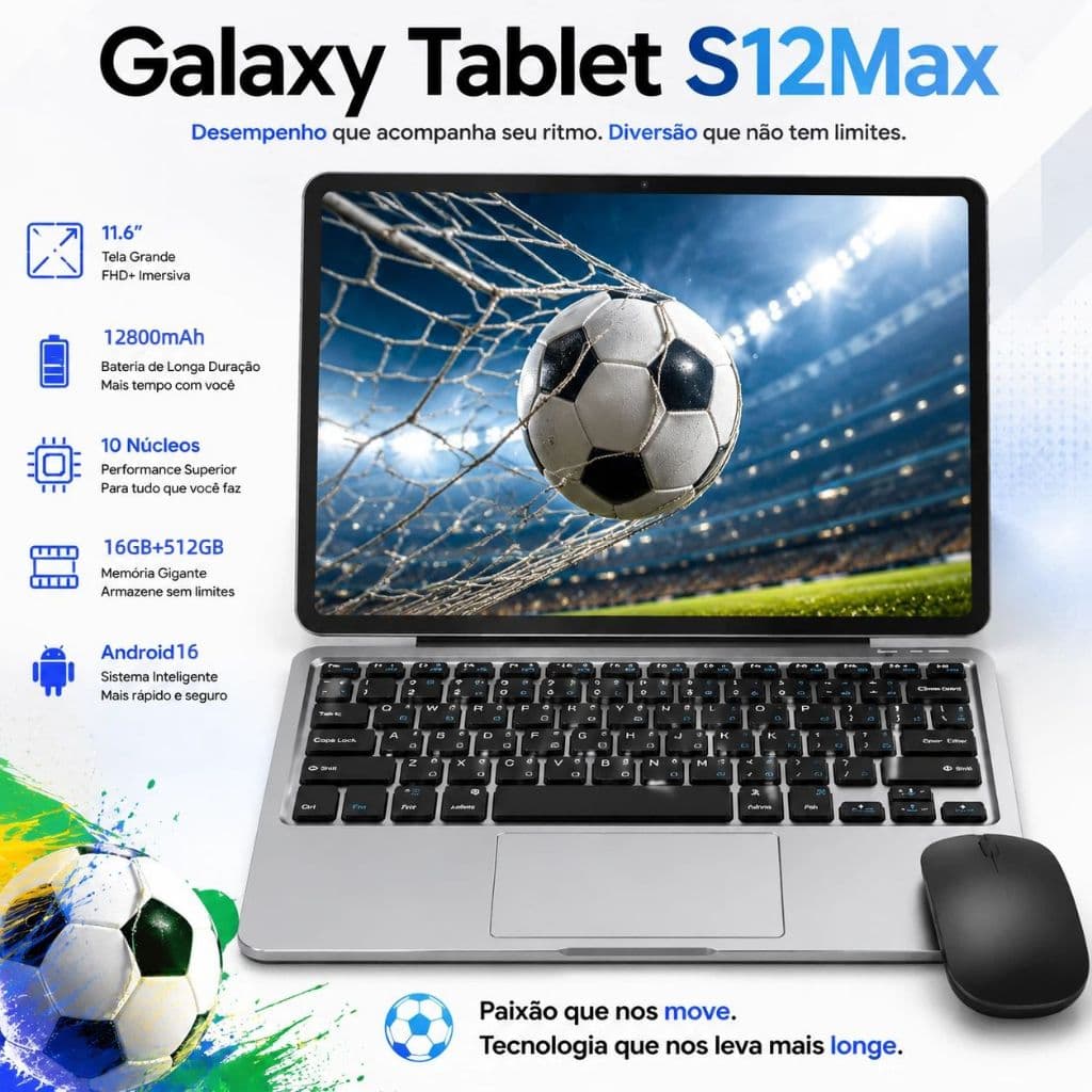 Combo with Keyboard and Mouse Galaxy S12 Max - 11.6" inch 16GB + 512GB Android 15 12800mAh Ideal for Studies and Games