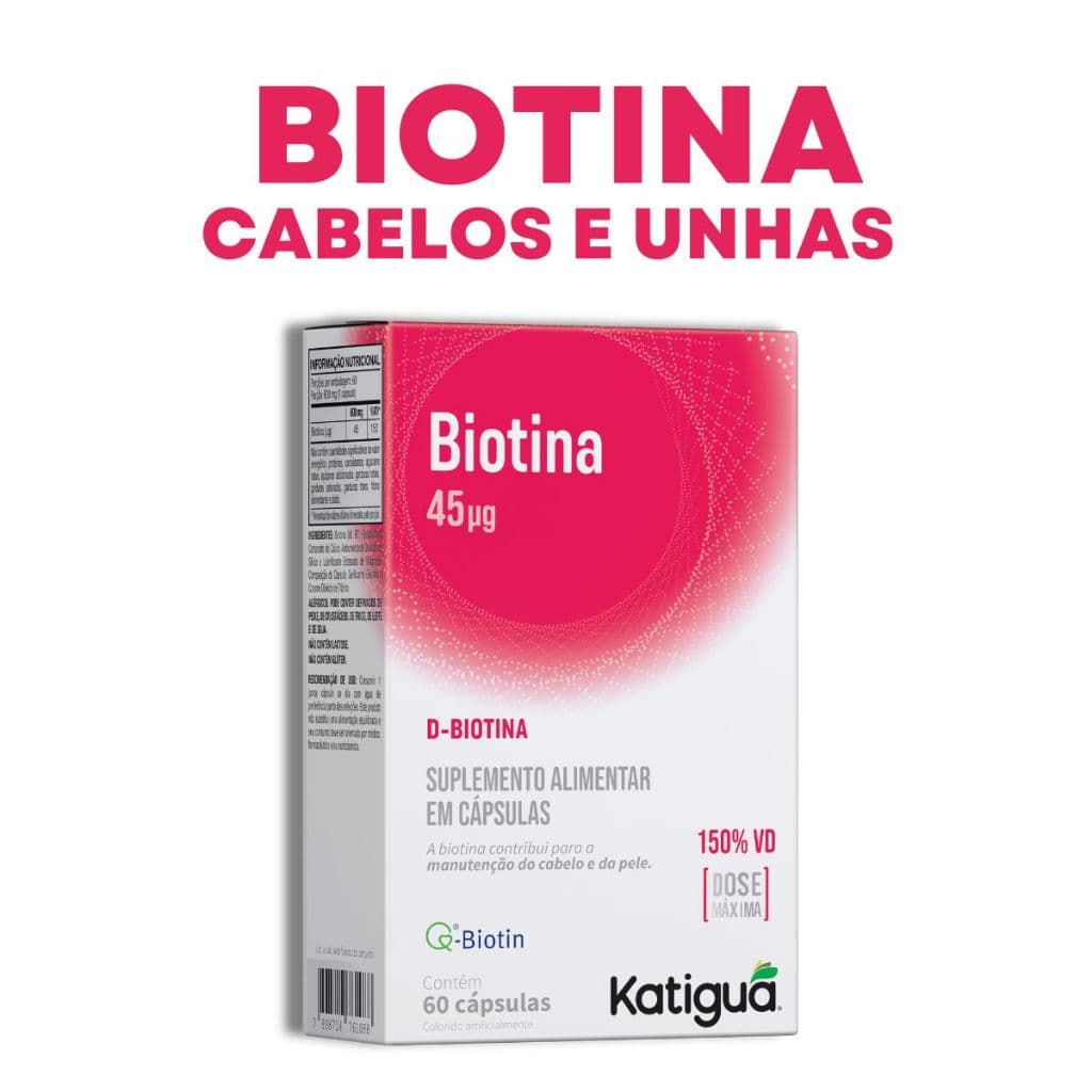 Biotina Katiguá 45mcg 60 Cápsulas Cabelos Unhas Pele Vitamina B7 D-Biotina Original